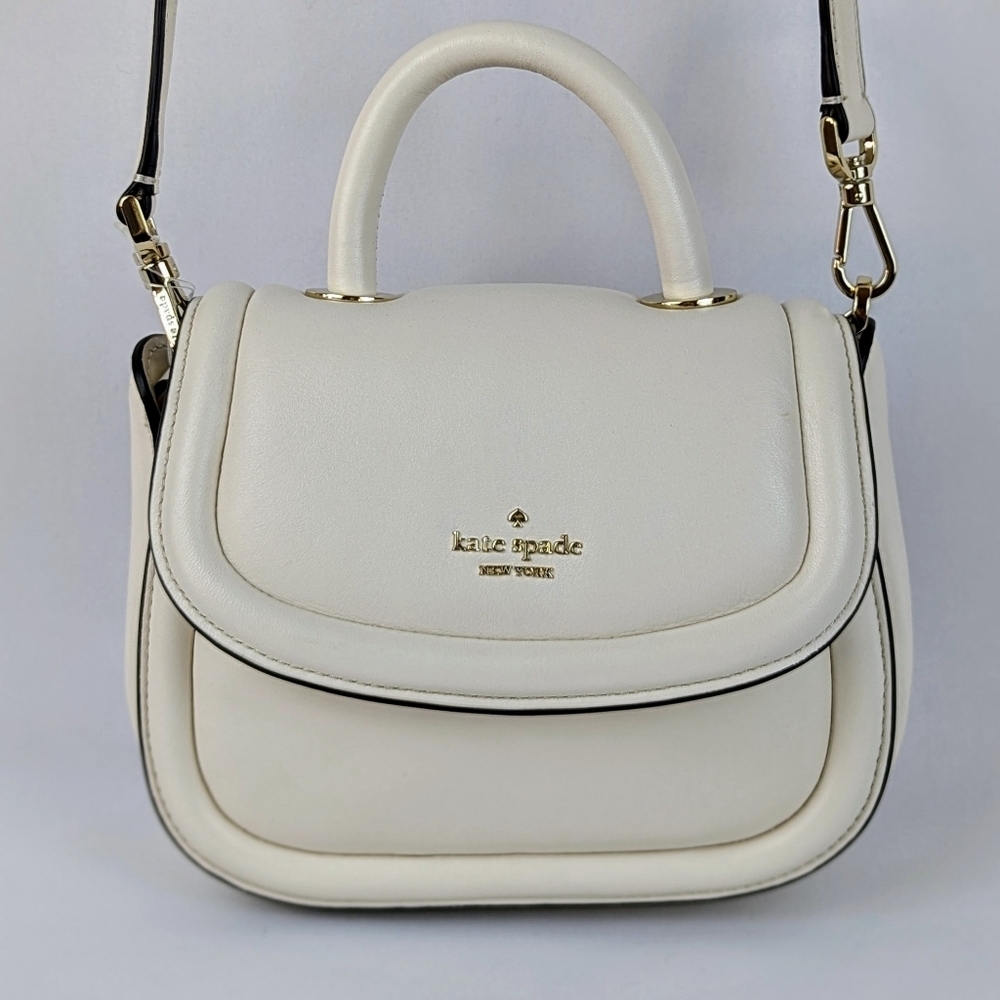 kate spade Puffy Mini Handle Crossbody Bag Leather Parchment Winter White NWT - Picture 1 of 13